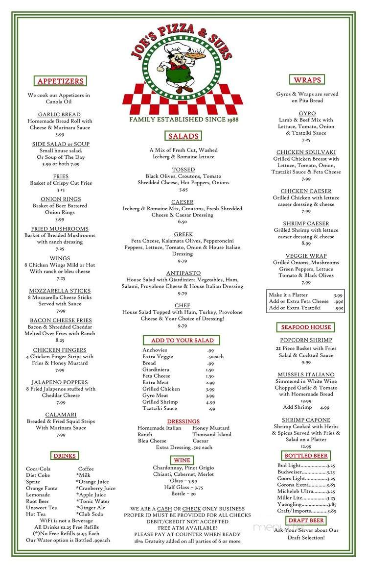 Joe's Pizza - Marshall, VA menu_pic