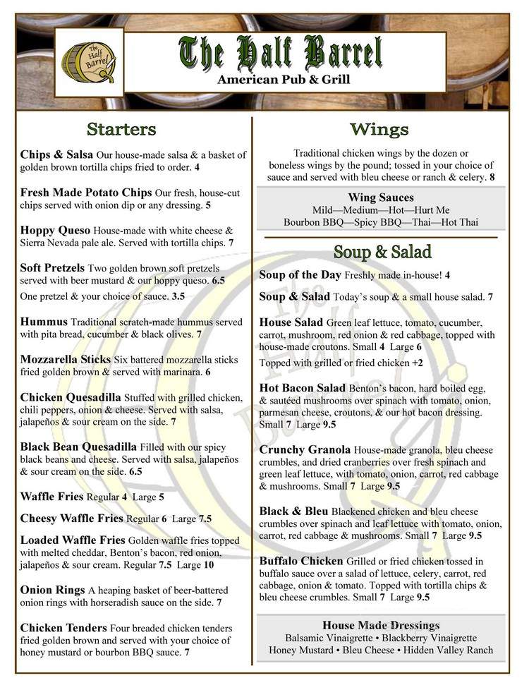 Half Barrel All American Pub - Knoxville, TN menu_pic