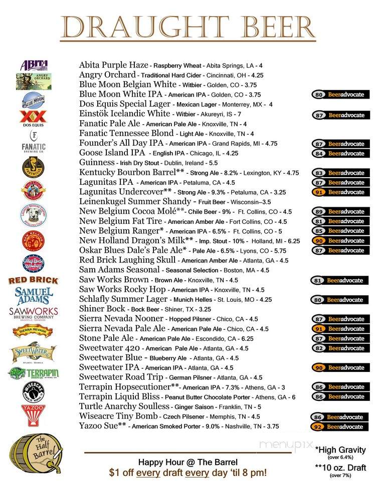 Half Barrel All American Pub - Knoxville, TN menu_pic