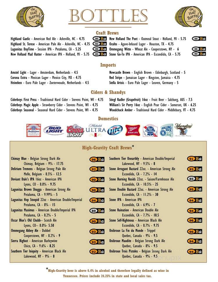 Half Barrel All American Pub - Knoxville, TN menu_pic