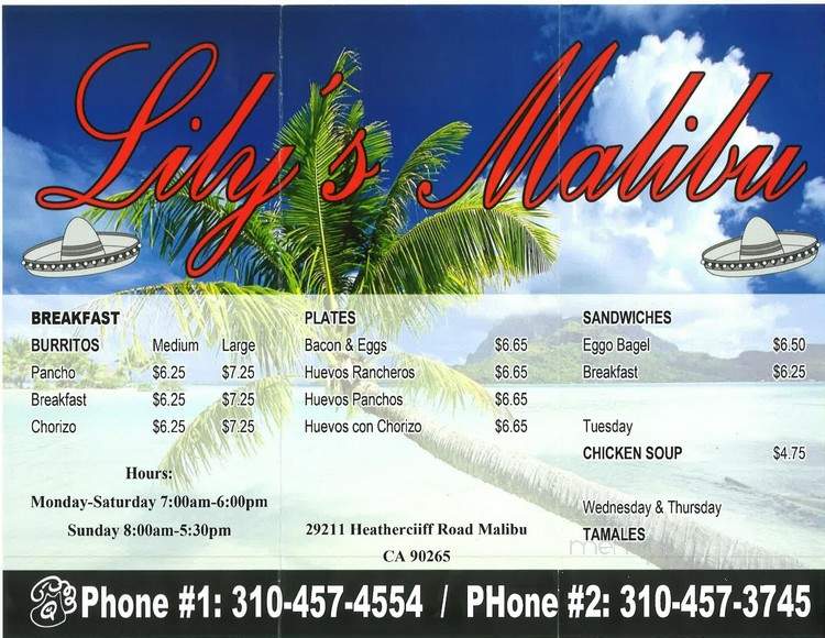 Lily's Cafe - Malibu, CA menu_pic