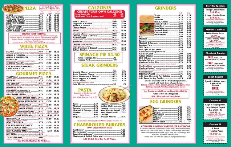 Menu of Rhodes Pizza & Restaurant in Riverside, RI 02915