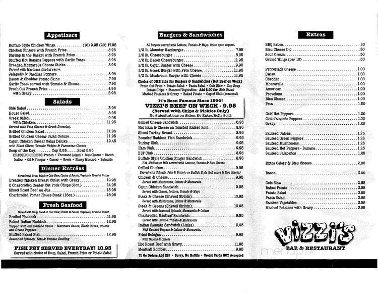 Vizzi's Bar and Restaurant - Kenmore, NY menu_pic