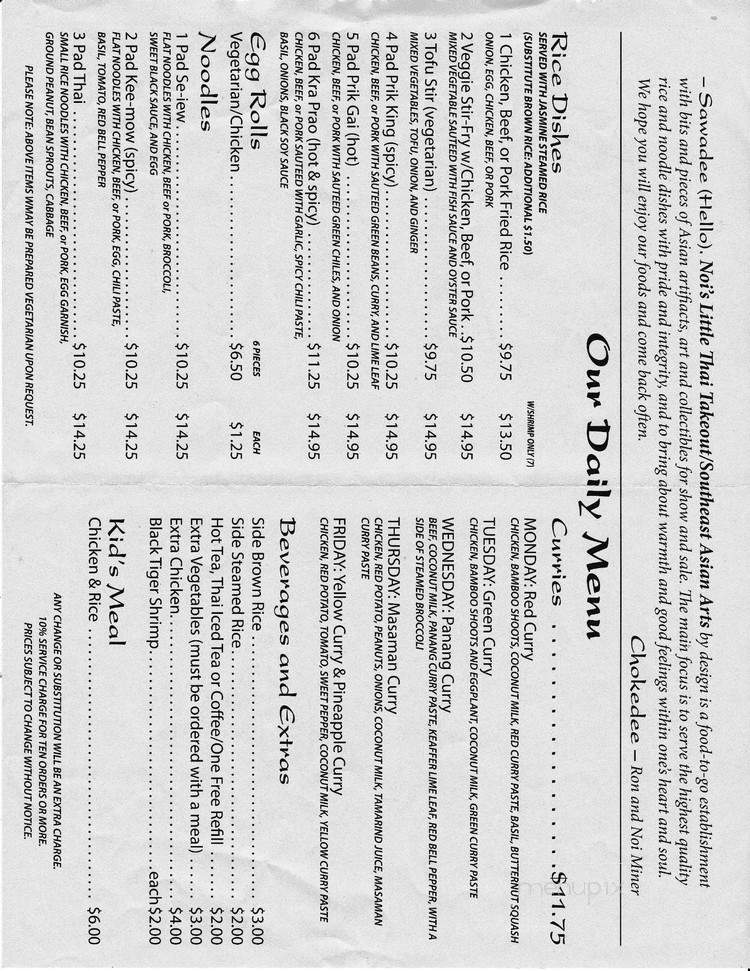 Noi's Little Thai Takeout - Los Osos, CA menu_pic