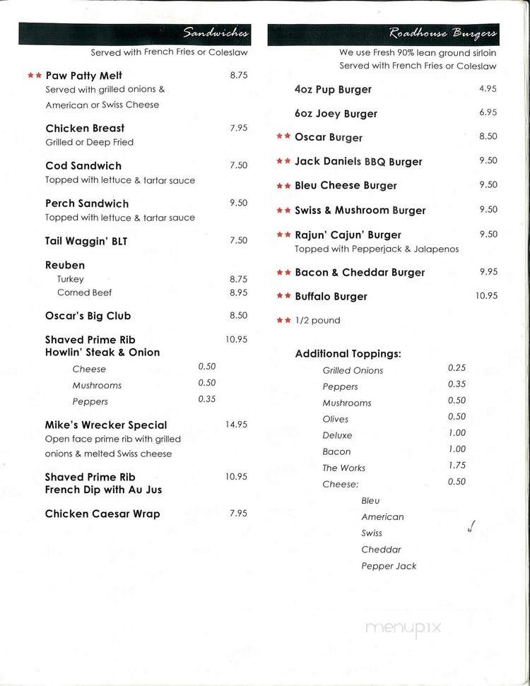 Oscar & Joeys Roadhouse - Birch Run, MI menu_pic