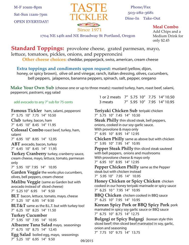 Taste Tickler - Portland, OR menu_pic