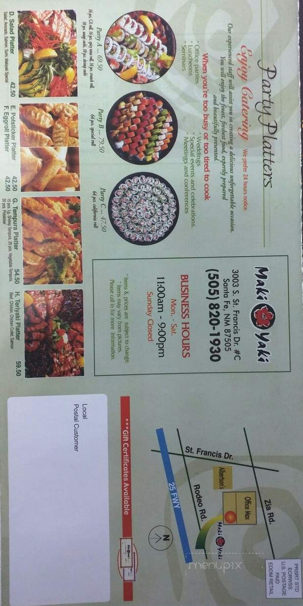 Maki Yaki - Santa Fe, NM menu_pic