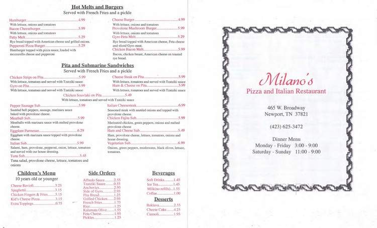 Milanos Pizza and Italian Restaurant - Newport, TN
