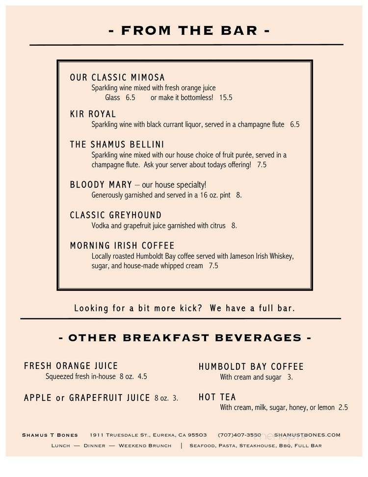 Shamus T Bones - Eureka, CA menu_pic