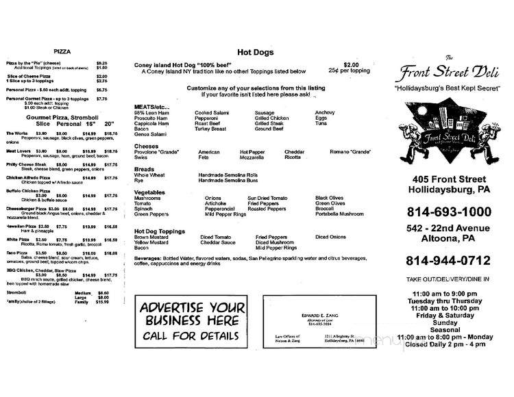 Front Street Deli - Hollidaysburg, PA menu_pic