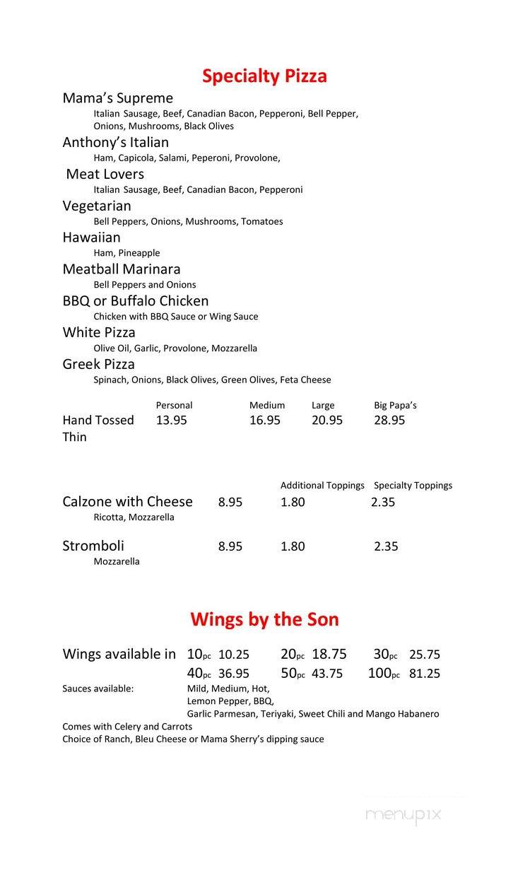 Mama Sherry's Pizza, Wings & Things - Destin, FL menu_pic