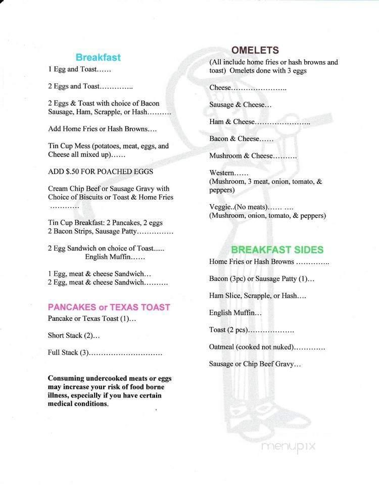 R R's Tin Cup - Turbotville, PA menu_pic