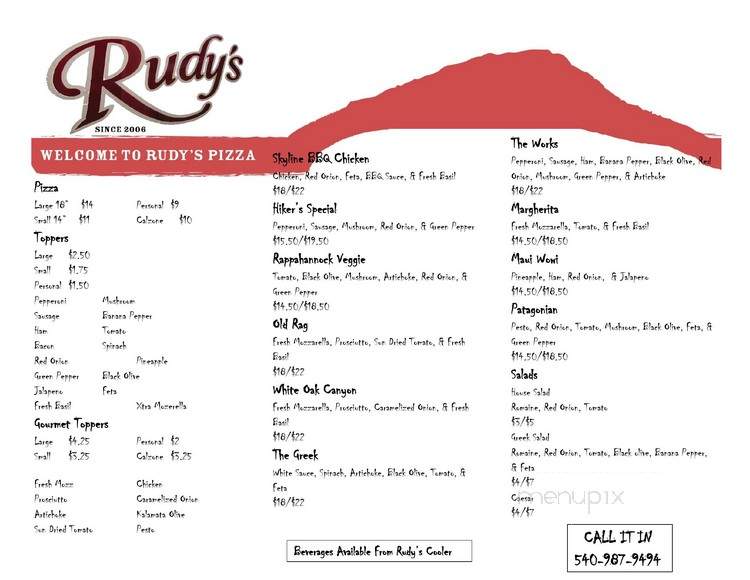 Rudy's Pizza - Sperryville, VA menu_pic