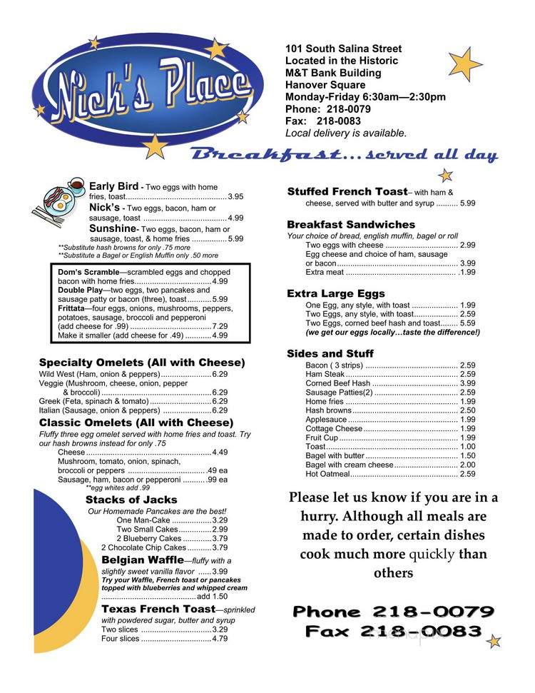 Nick's Place - Syracuse, NY menu_pic