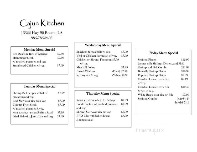 Cajun Kitchen - Boutte, LA menu_pic