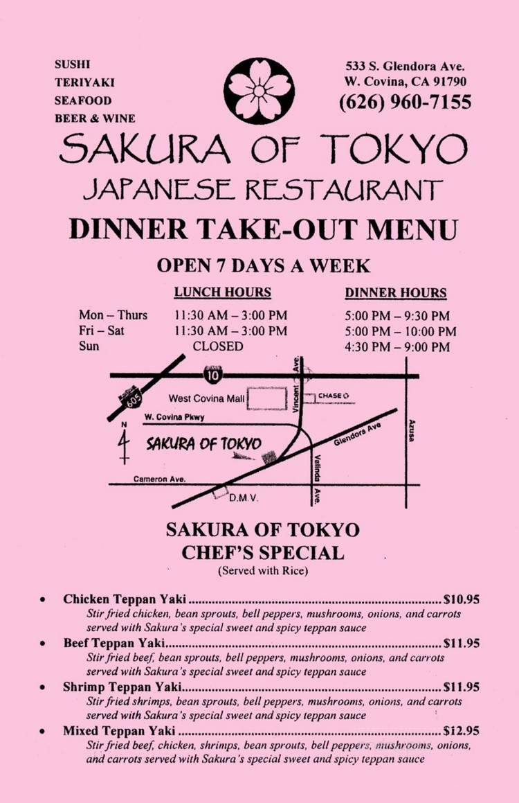 Sakura Of Tokyo - West Covina, CA menu_pic