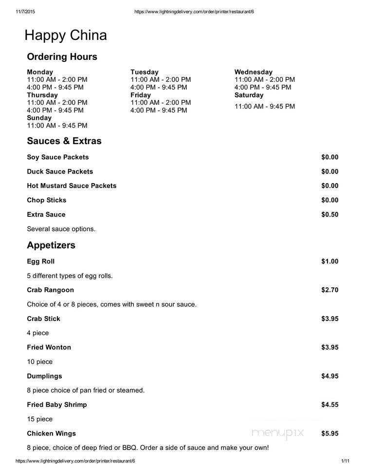 Happy China - Springfield, MO menu_pic