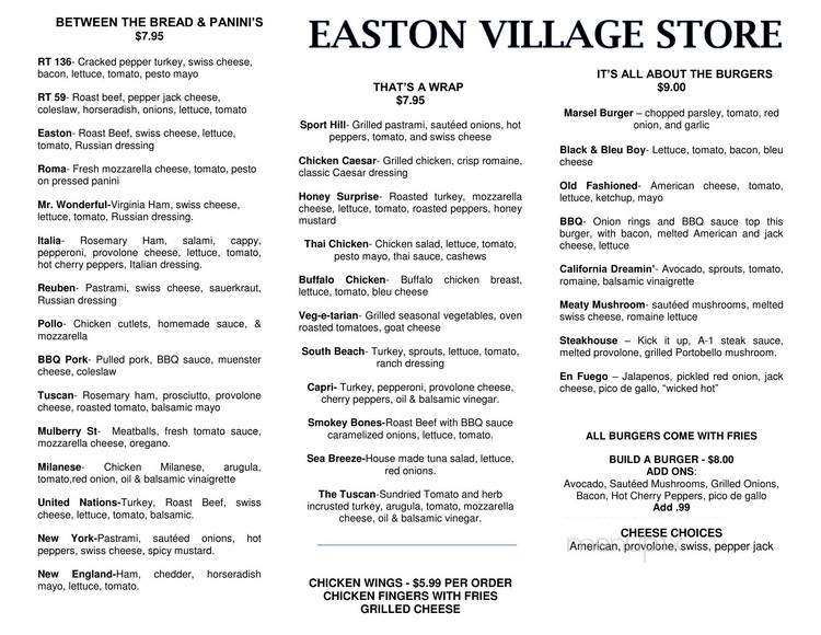 Menu of Easton Village Store in Easton, CT 06612