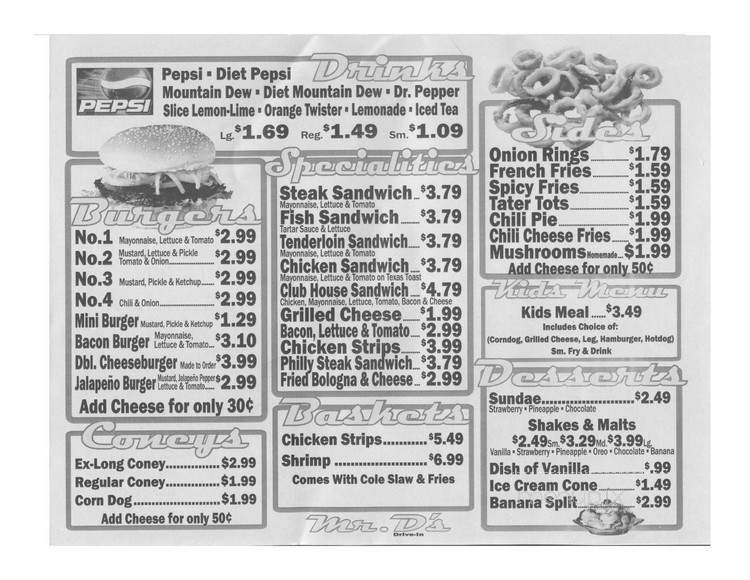 Mr D's - Henderson, KY menu_pic