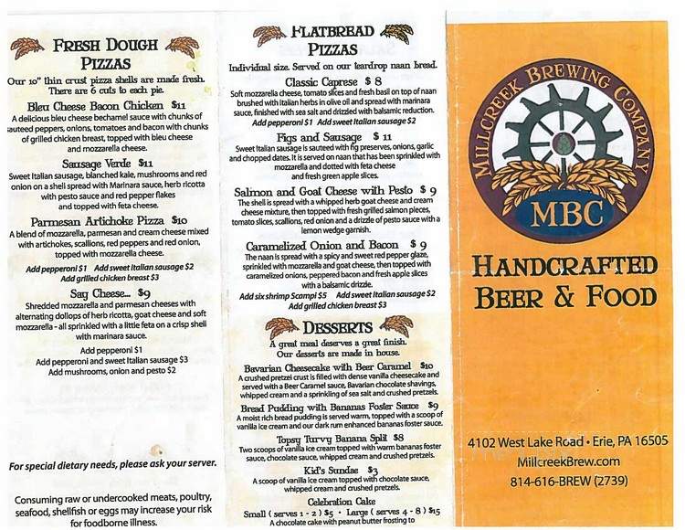 Millcreek Brewing Company - Erie, PA menu_pic