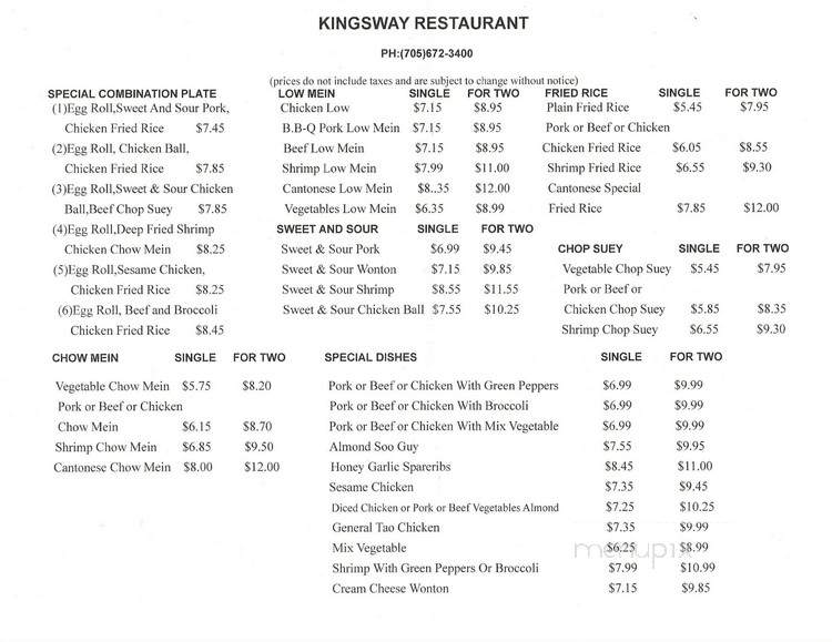 Kingsway Restaurant - Haileybury, ON menu_pic