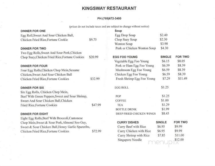 Kingsway Restaurant - Haileybury, ON menu_pic