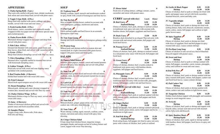 Chaba thai bistro - Beaumont, TX menu_pic