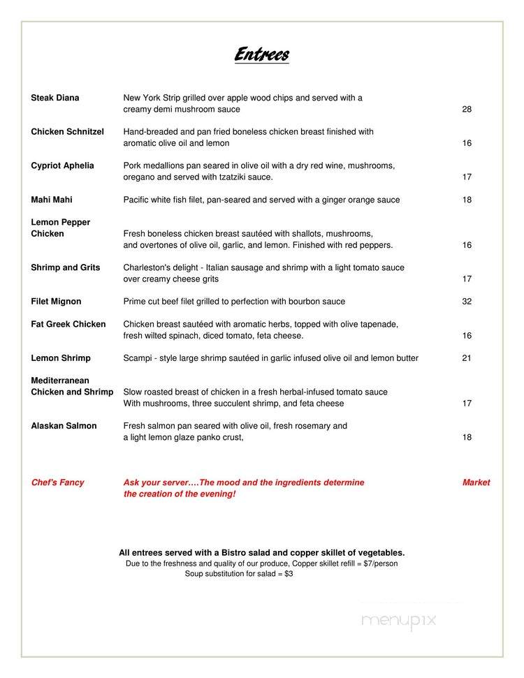 Bistro One - Madison, IN menu_pic