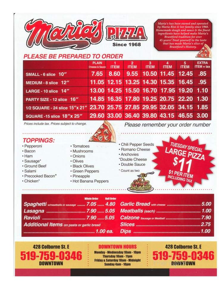 Maria's Pizza - Brantford, ON menu_pic