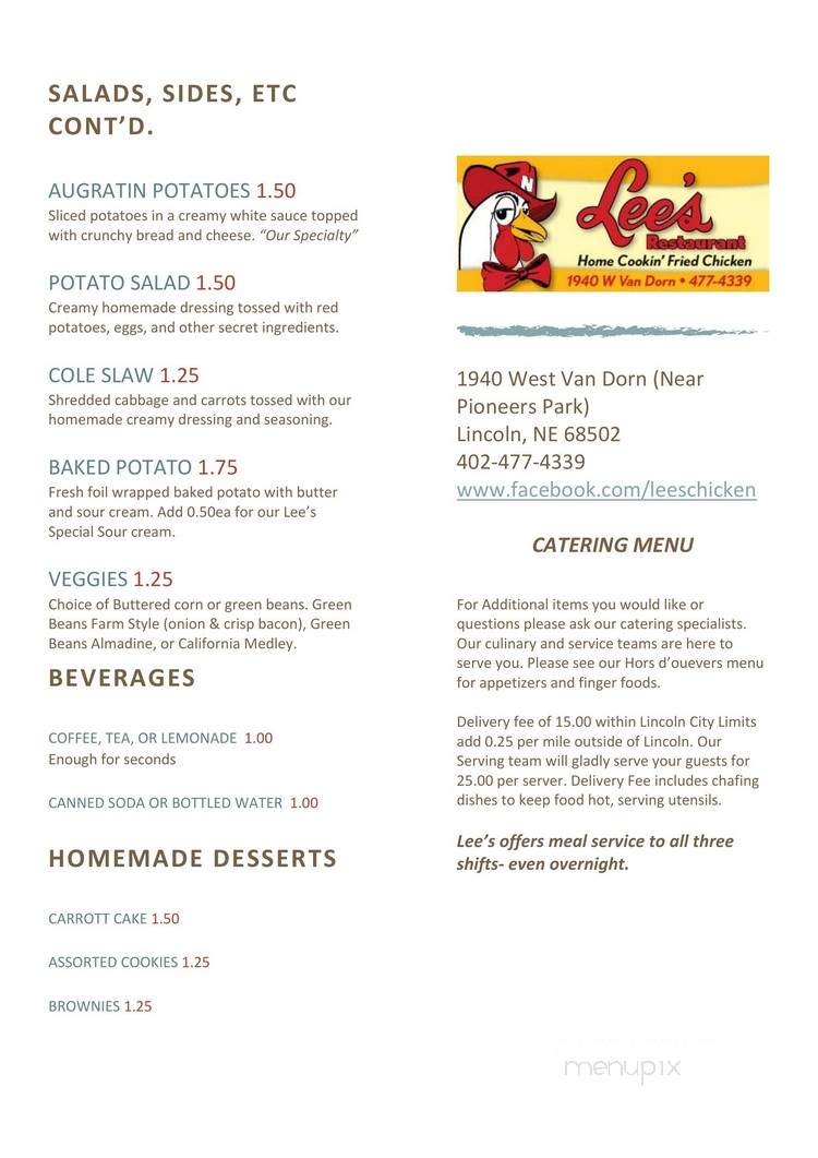 Lee's Chicken Restaurant - Lincoln, NE menu_pic