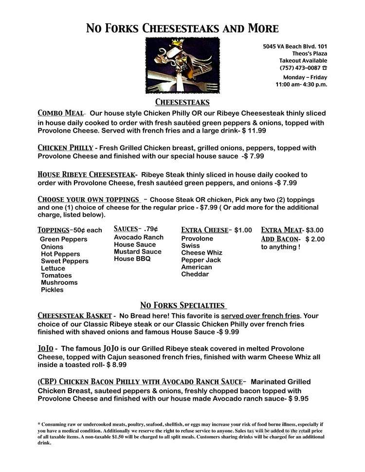 No Forks Cheesesteaks More - Virginia Beach, VA menu_pic