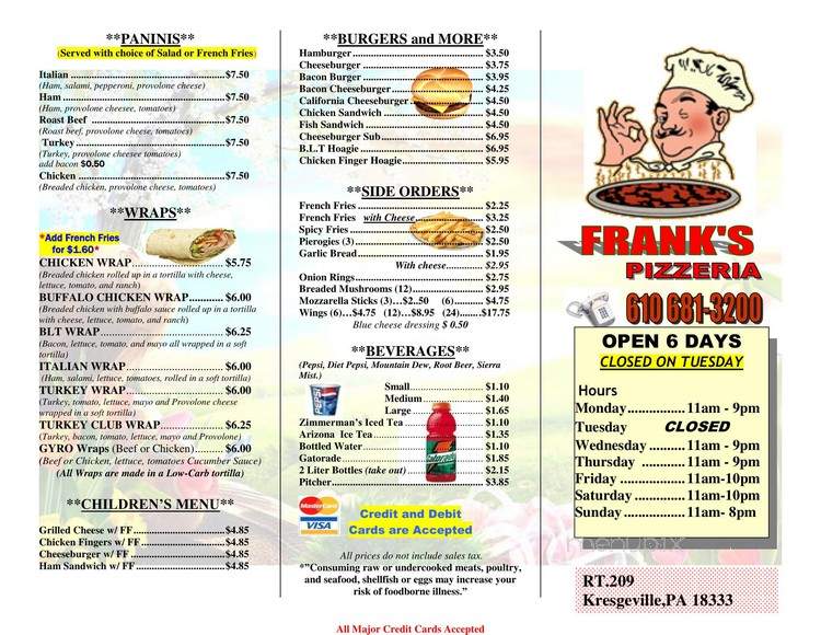 Frank's Pizzeria - Kresgeville, PA menu_pic