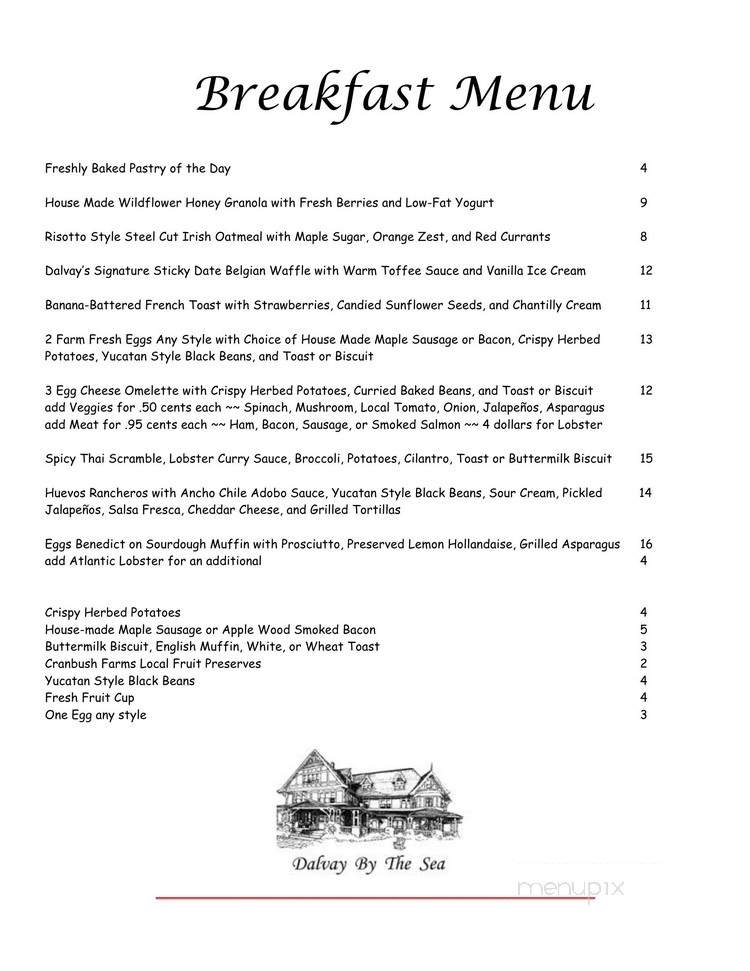 Dalvay By The Sea Hotel & Restaurant - Covehead, PE menu_pic