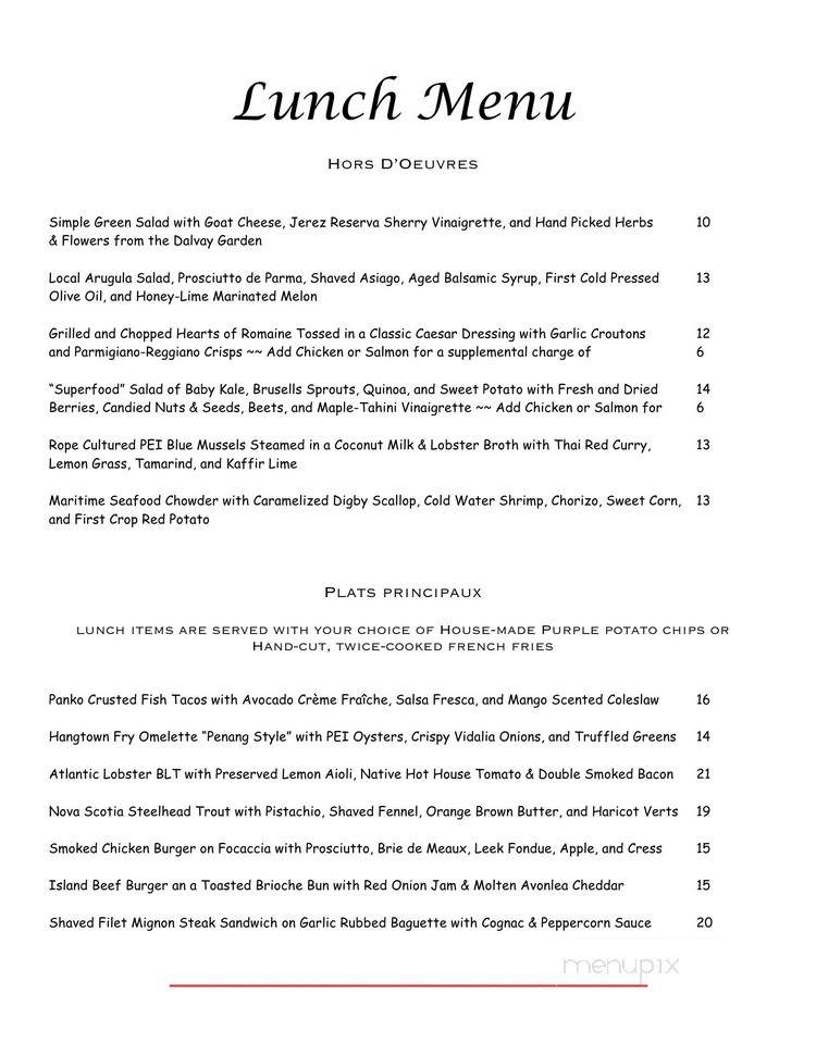 Dalvay By The Sea Hotel & Restaurant - Covehead, PE menu_pic