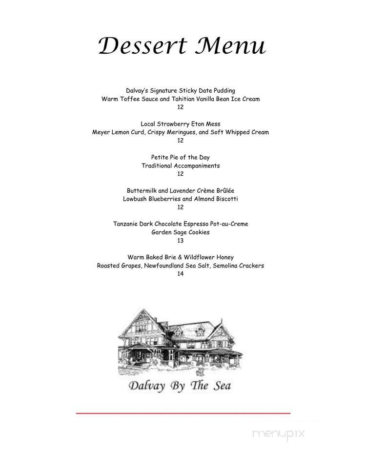 Dalvay By The Sea Hotel & Restaurant - Covehead, PE menu_pic