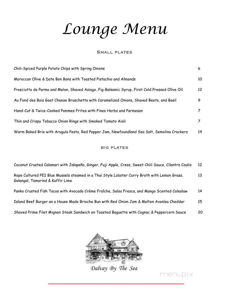 Dalvay By The Sea Hotel & Restaurant - Covehead, PE menu_pic