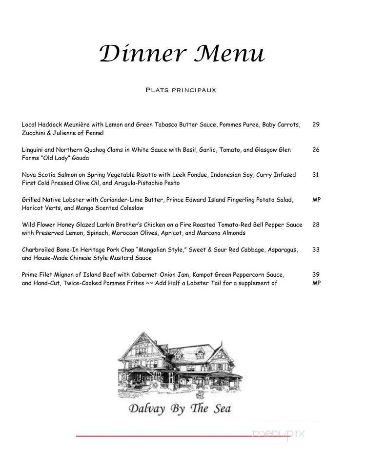 Dalvay By The Sea Hotel & Restaurant - Covehead, PE menu_pic