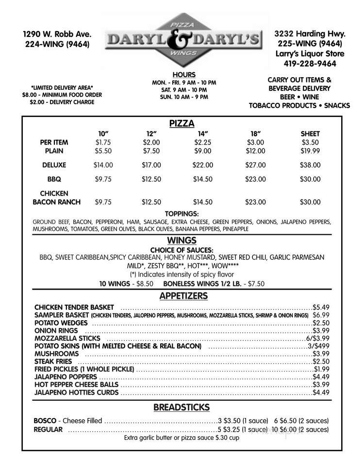 Wally's Fillin Station - Lima, OH menu_pic