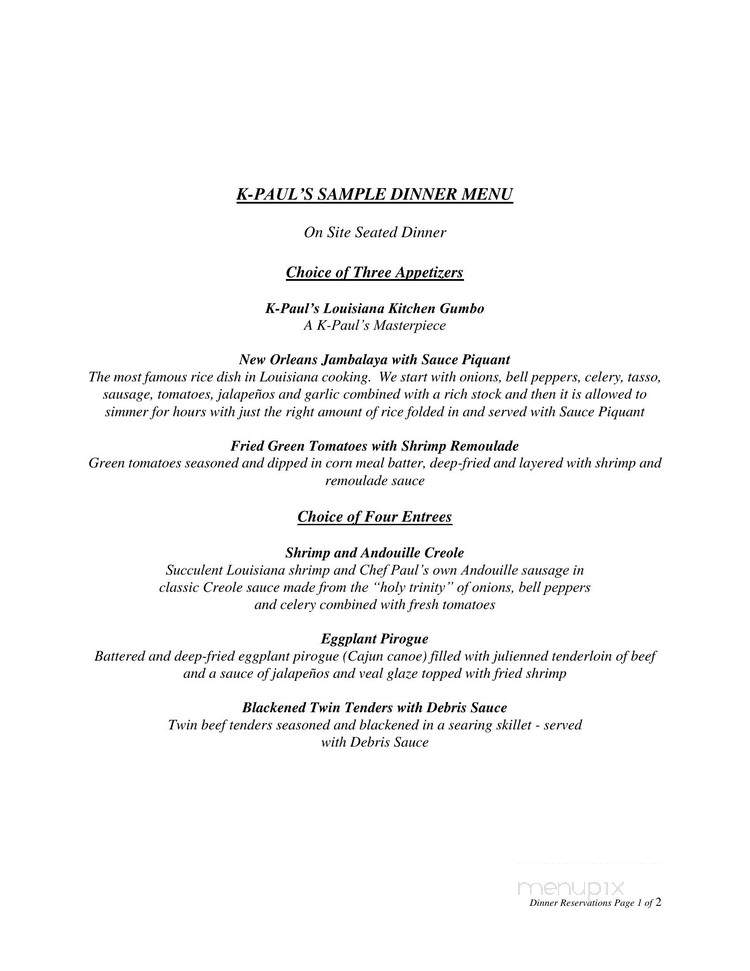 K-Paul's Louisiana Kitchen - New Orleans, LA menu_pic