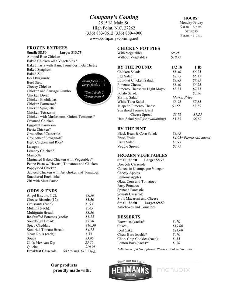 Company's Coming - High Point, NC menu_pic