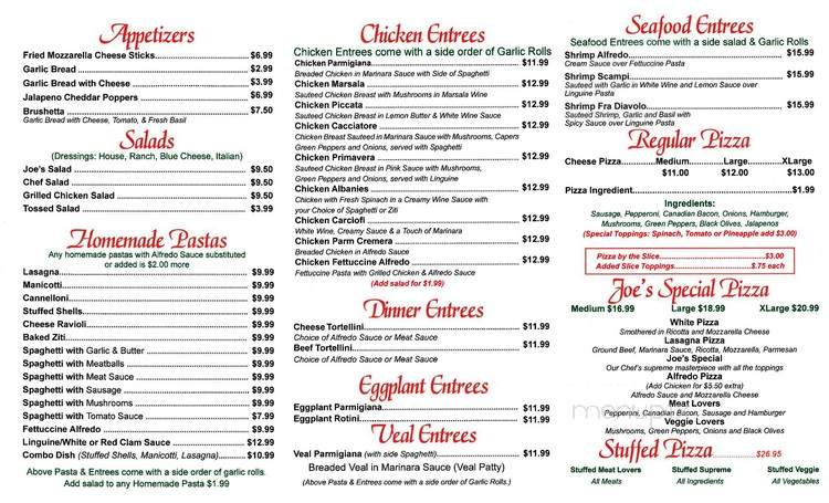 Joes Pizza & Pasta - Fort Worth, TX menu_pic