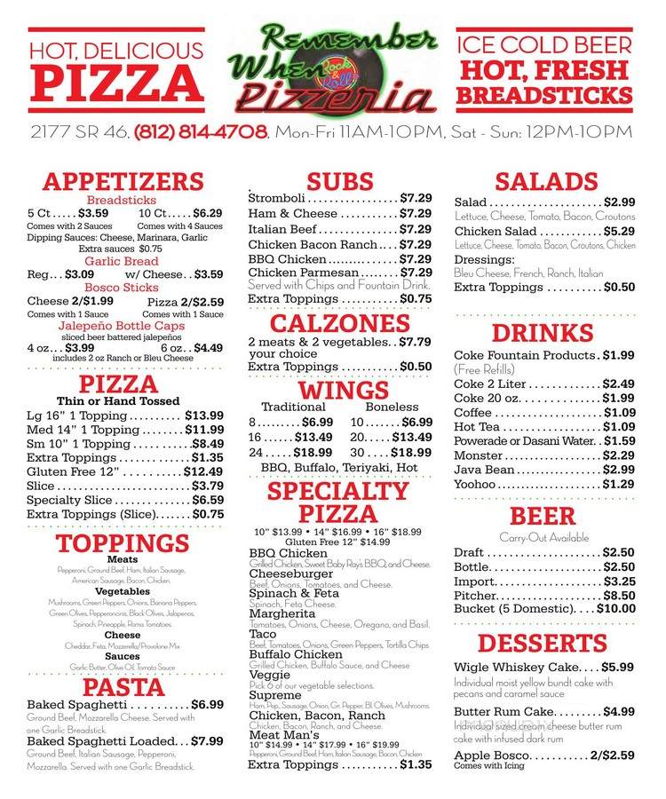 Remember When Pizzeria - Terre Haute, IN menu_pic