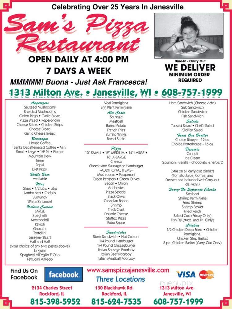 Sam's Pizza - Janesville, WI menu_pic