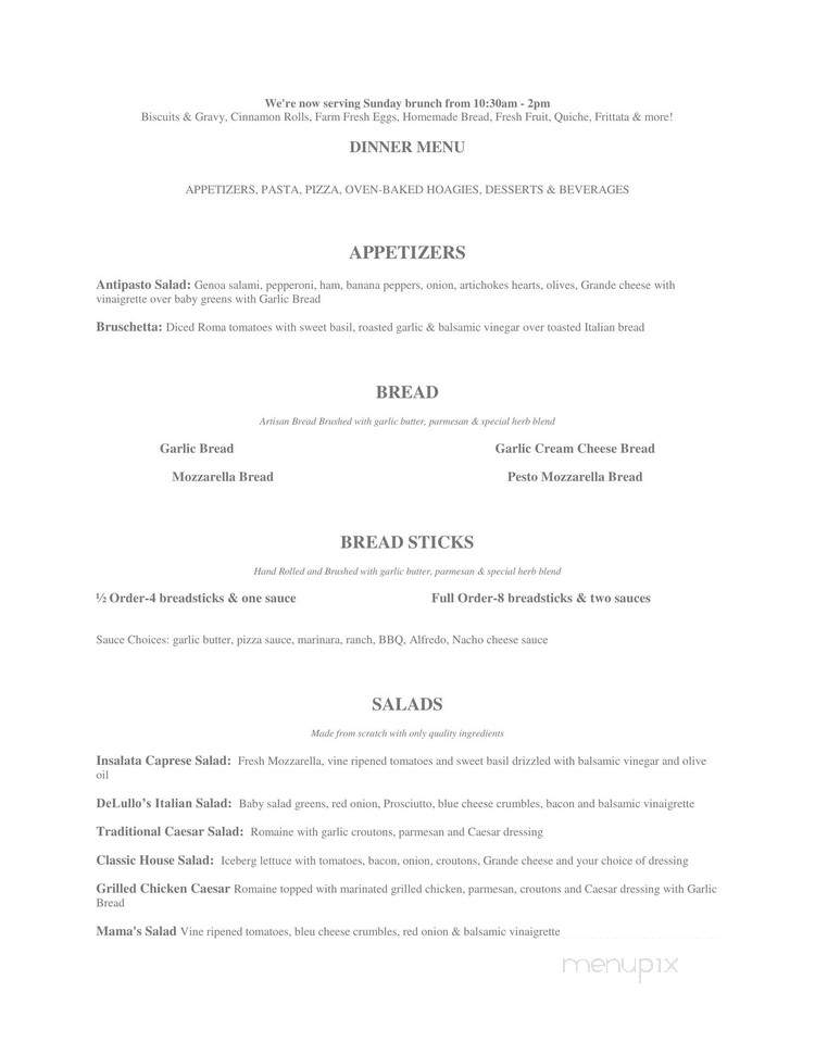 DeLullo's Trattoria - Atlanta, IN menu_pic