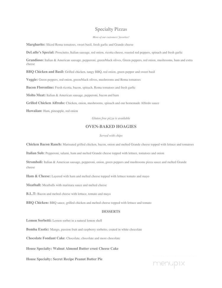 DeLullo's Trattoria - Atlanta, IN menu_pic