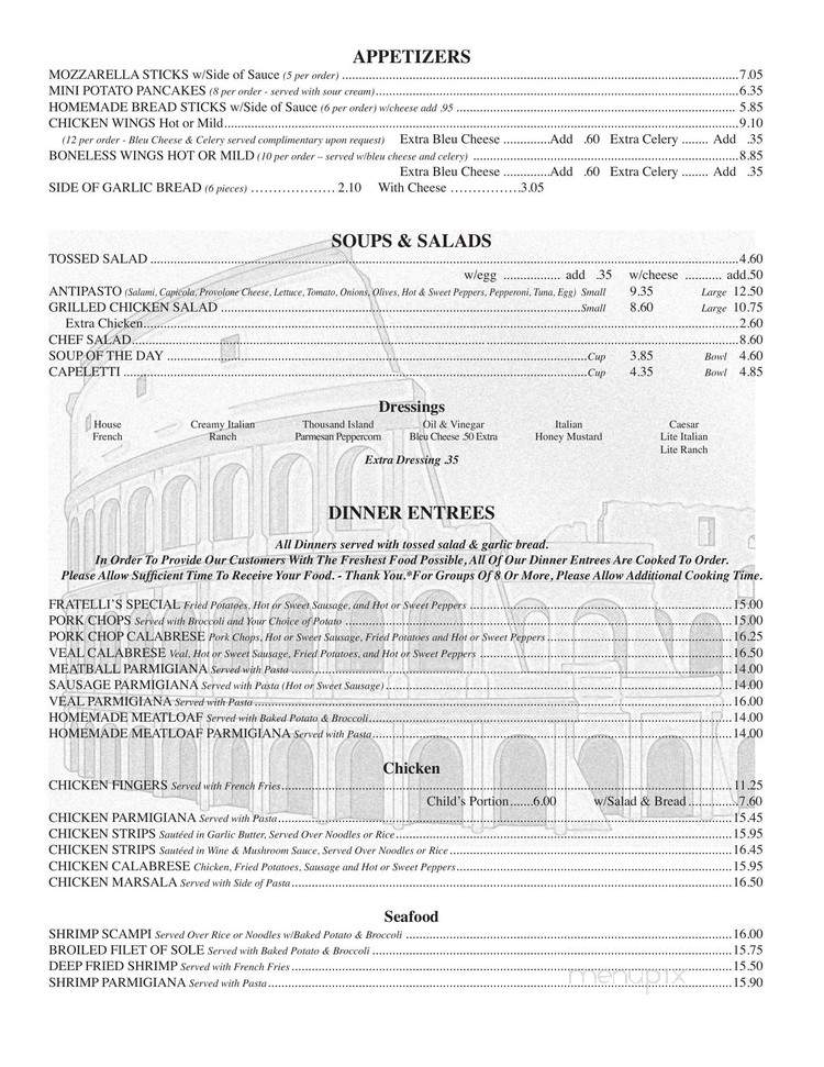 Fratelli's Restaurant - Scranton, PA menu_pic