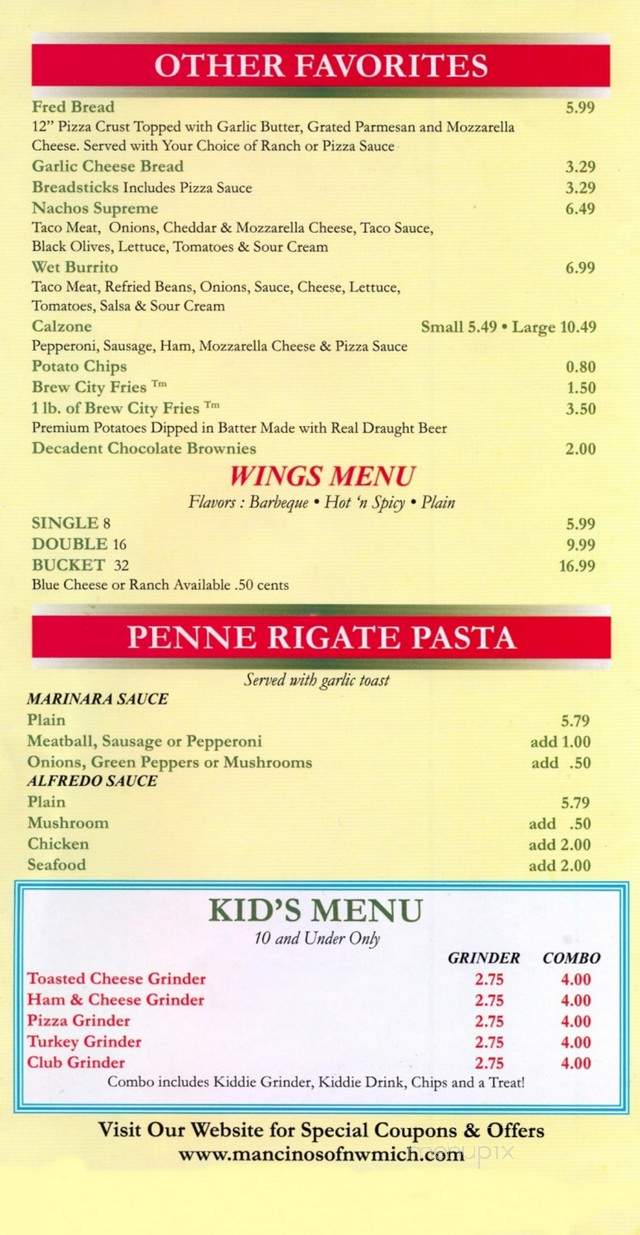 Mancino's Pizza & Grinders - Ludington, MI menu_pic