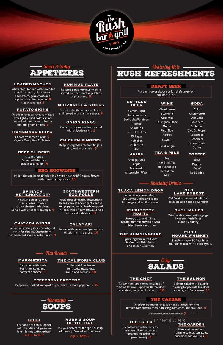 The Rush Bar And Grill - Lake Forest, CA menu_pic
