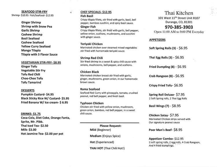 Thai Kitchen - Durango, CO menu_pic