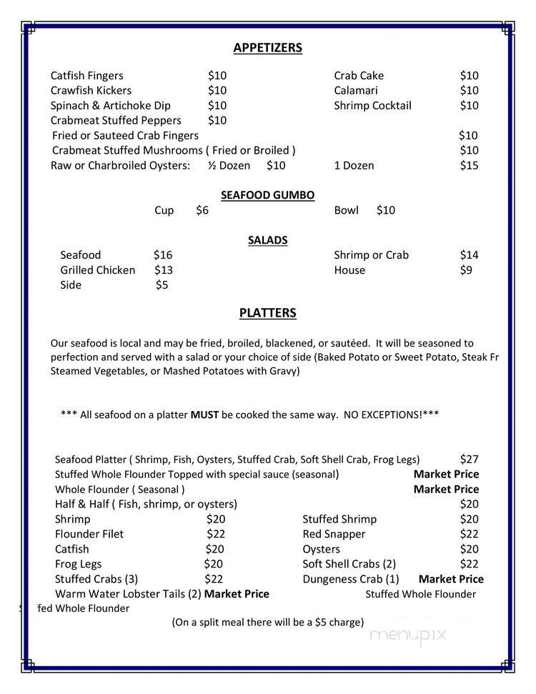 Lighthouse Restaurant - Grand Isle, LA menu_pic